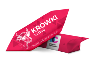 Słodycze reklamowe krówki ciągutki z logo lub innym indywidualnym nadrukiem upominki reklamowe tania Drukarnia Częstochowa