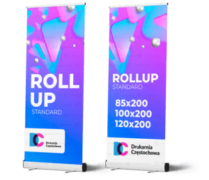 Rollup Standard prezenter aluminiowy z reklamą firmy druk tania Drukarnia Częstochowa