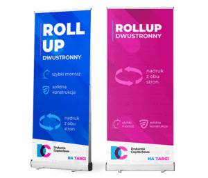 Rollup dwustronny system wystawienniczy zwijany w kasetę reklama widoczna z obu stron możliwość róznych grafik druk tania Drukarnia Częstochowa