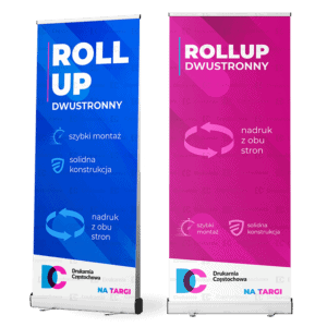 Rollup dwustronny system wystawienniczy zwijany w kasetę reklama widoczna z obu stron możliwość róznych grafik druk tania Drukarnia Częstochowa
