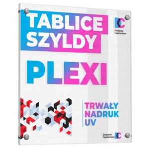 Bezbarwana płyta plexi gr. 2mm lub 5mm druk UV jednostronny z białym poddrukiem lub bez poddruku transparentna frezowanie do dowolnego kształtu Drukarnia Częstochowa