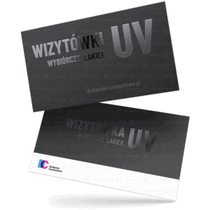 Wizytówki firmowe osobiste służbowe z błyszczącycm lakierem wybiórczym UV na tle matowej powierzchni ekskluzywne prestiżowe druk wizytówek klasy Premium tania Drukarnia Częstochowa