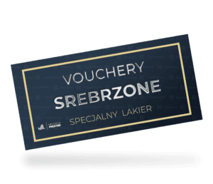 Vouchery srebrzone z specjalnym lakierem 3D srebrne. Wykonane przez Drukarnia Częstochowa